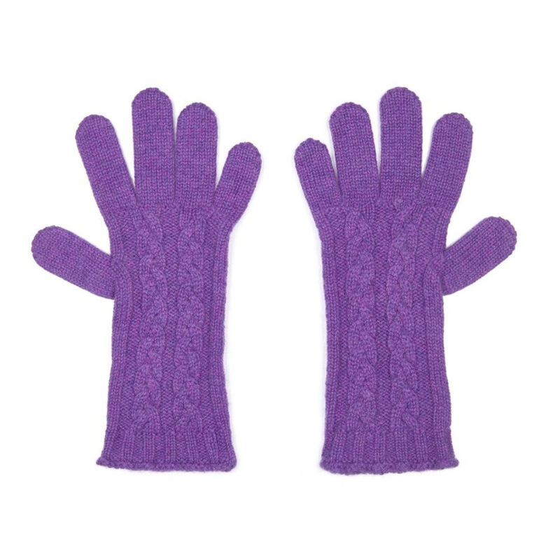 Cashmere Cable Gloves, Purple