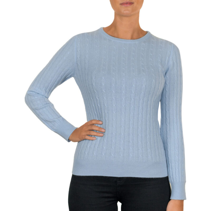 Cashmere Cable Round Neck Jumper, Baby Blue