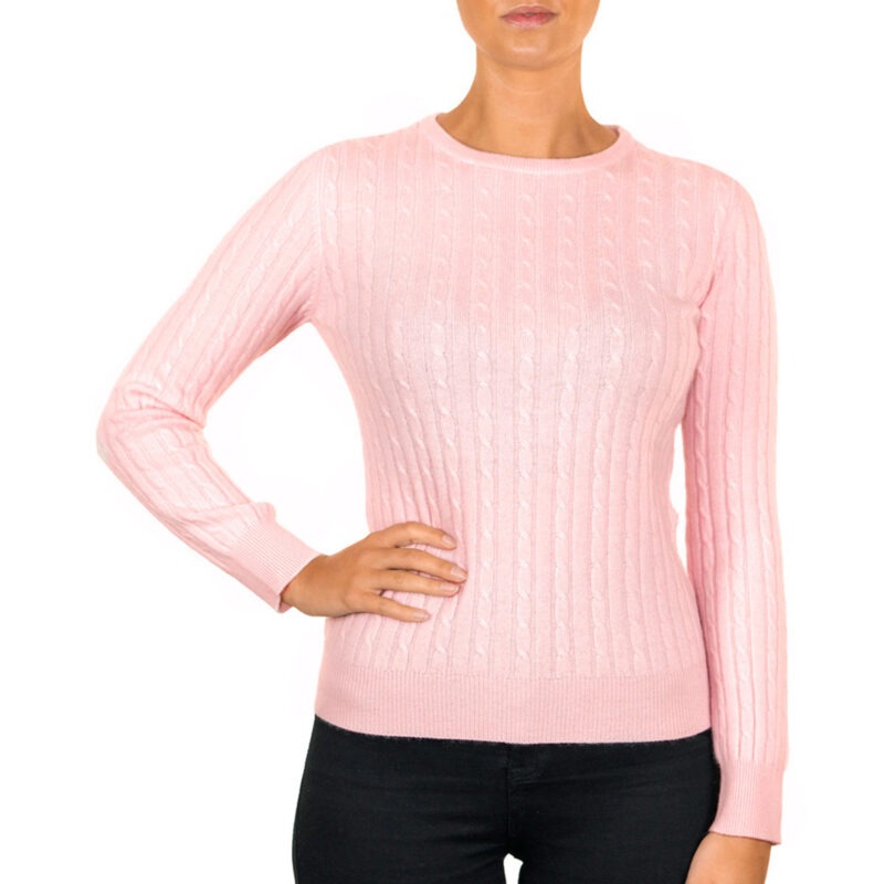 Cashmere Cable Round Neck Jumper, Baby Pink