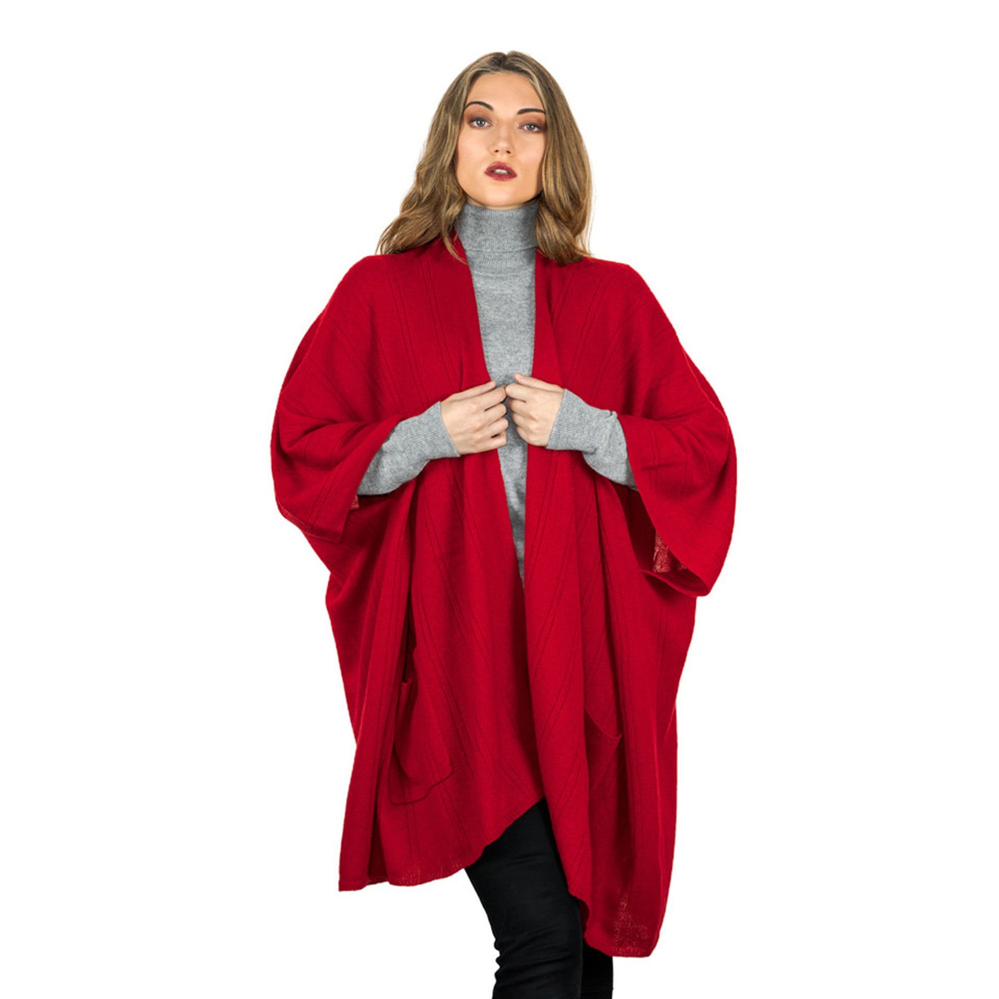 Lona Scott Cashmere Cape with Pockets, Red 3