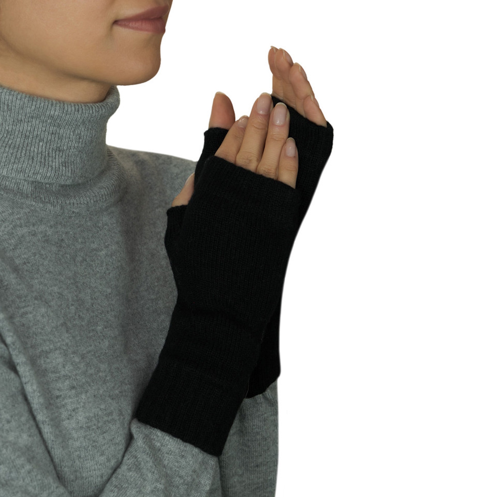 Lona Scott Fingerless Cashmere Gloves, black 2