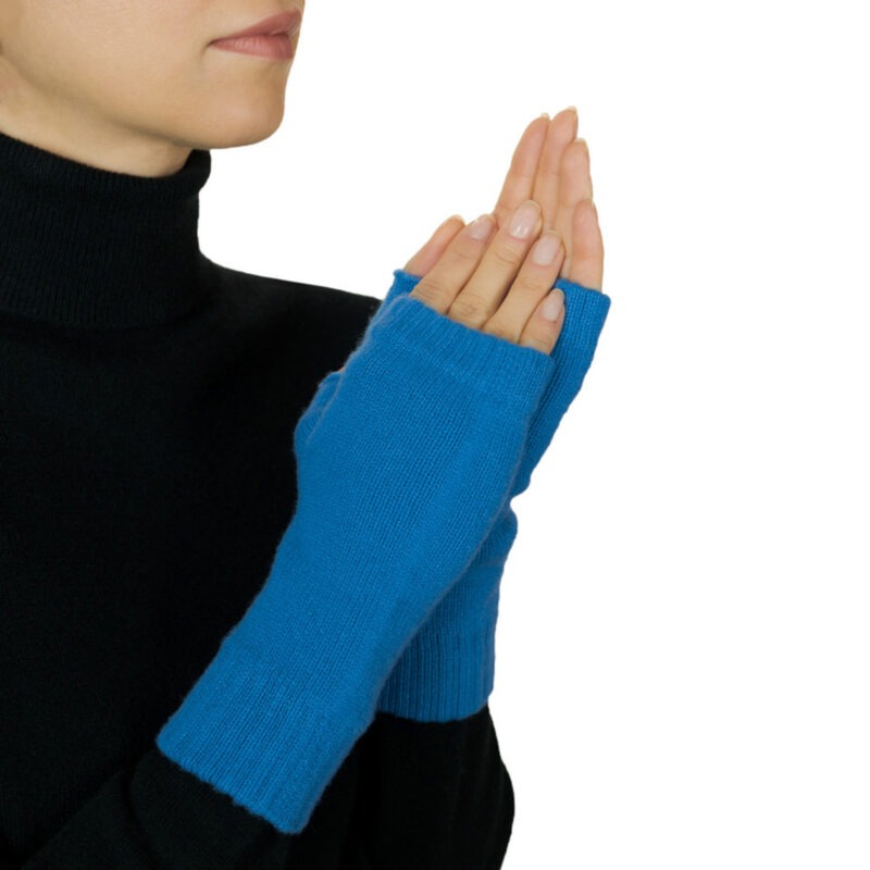 Cashmere Fingerless Mitts, Blue
