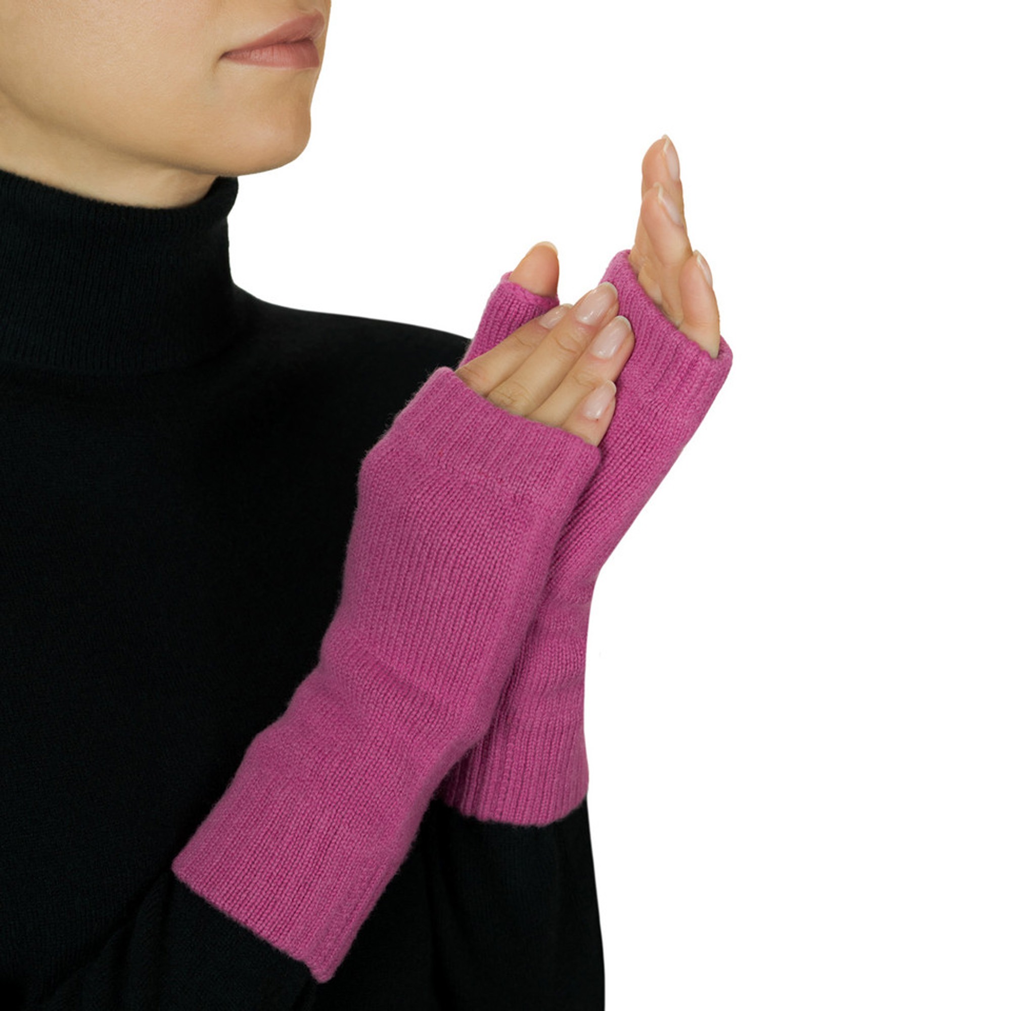 Lona Scott Fingerless Cashmere Gloves, pink 2