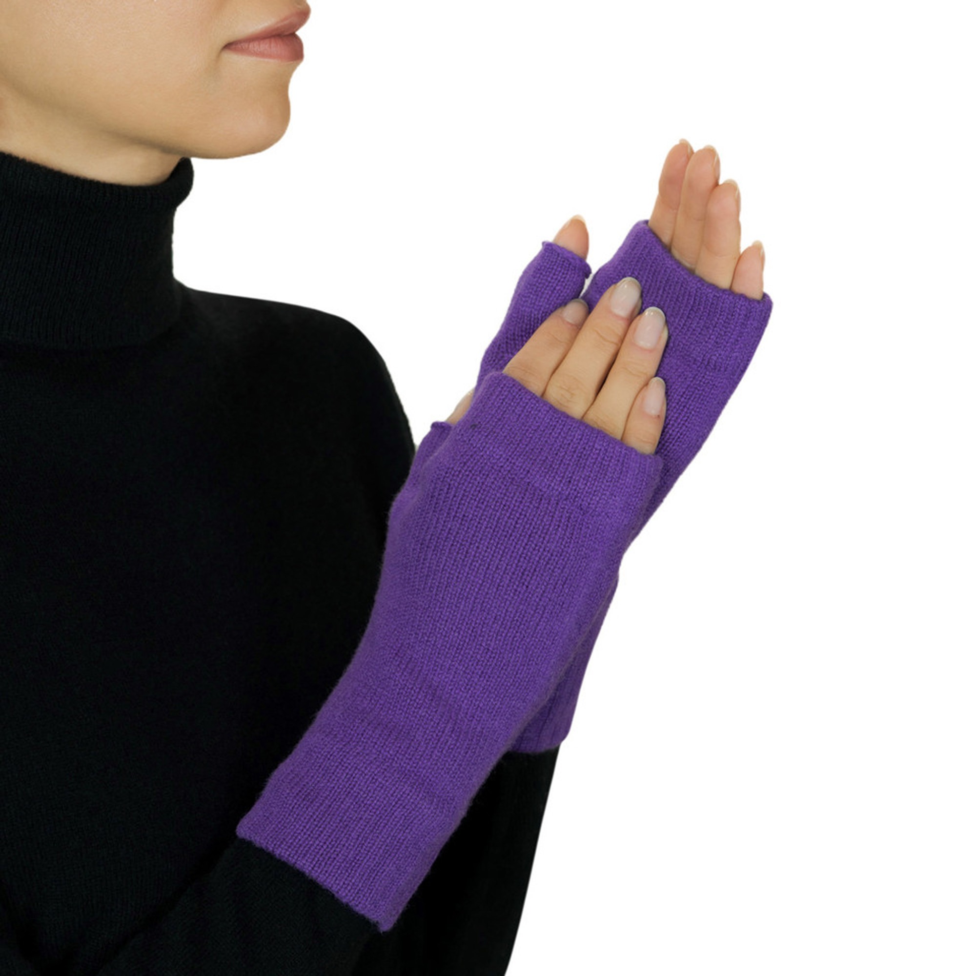 Lona Scott Fingerless Cashmere Gloves, purple 2