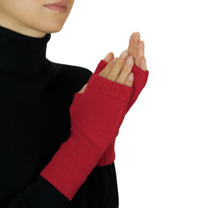 Cashmere Fingerless Mitts, Red