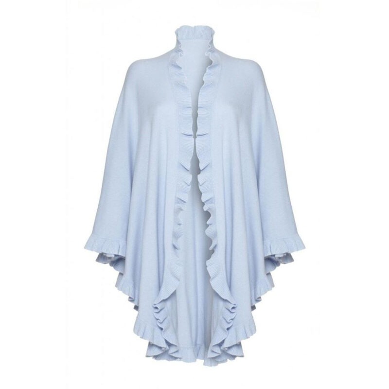 Cashmere Frilly Cape, Baby Blue
