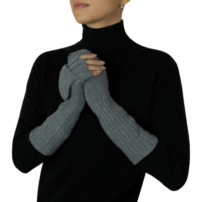 Long Cashmere Gloves,, Grey