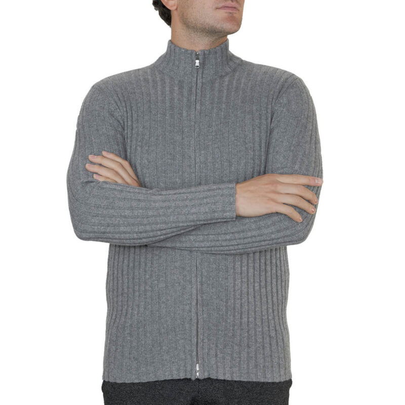 Ribbed Cashmere Zip Up, Grey