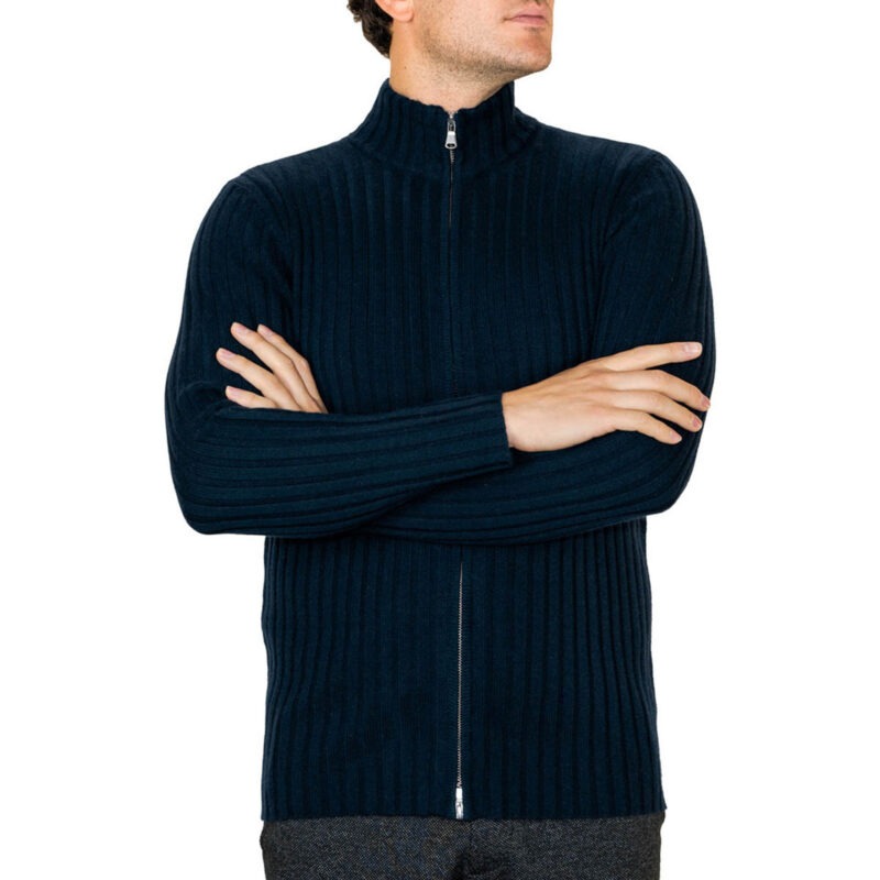 Ribbed Cashmere Zip Up, Nevy