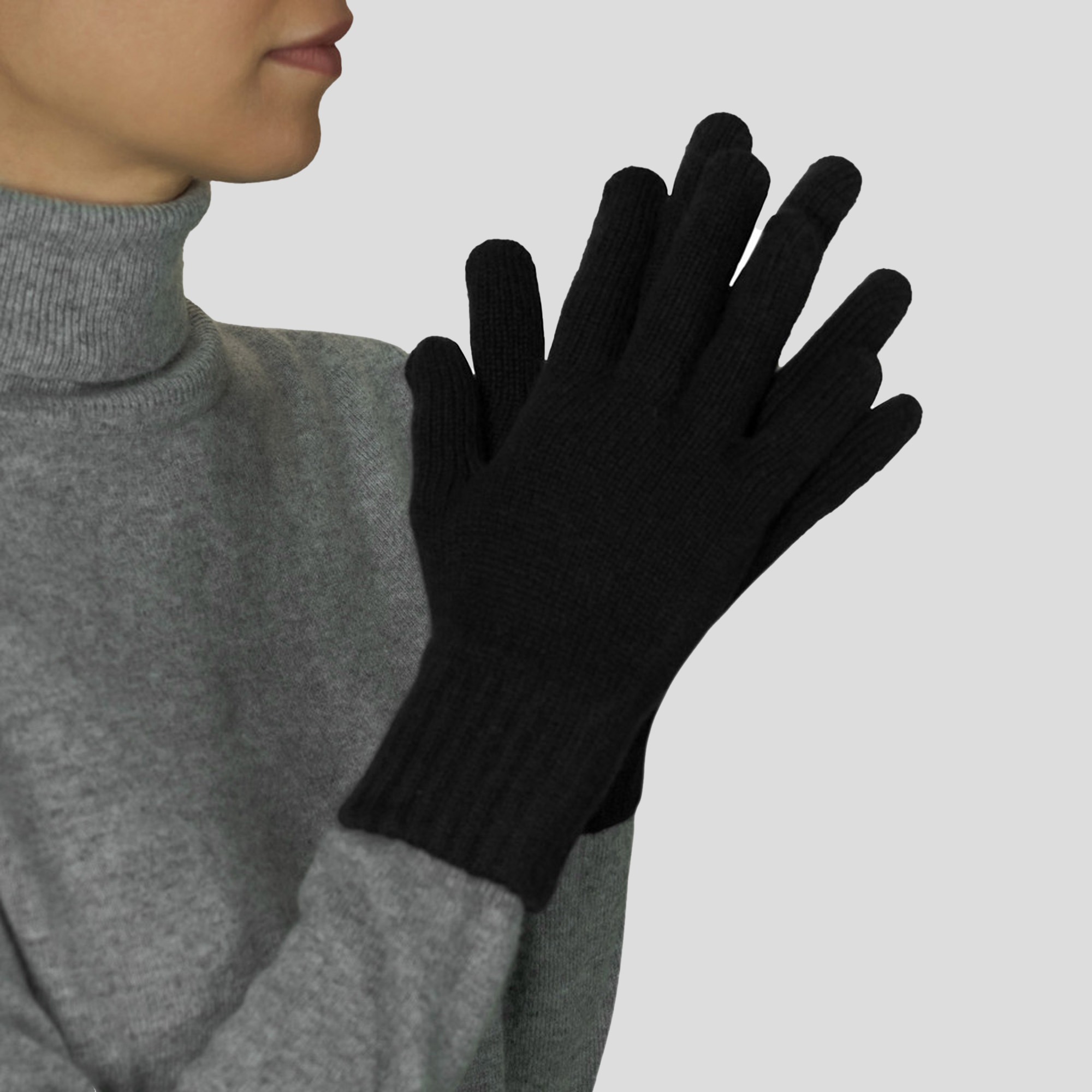 GREY- Lona Scott Cashmere Gloves, Black 2