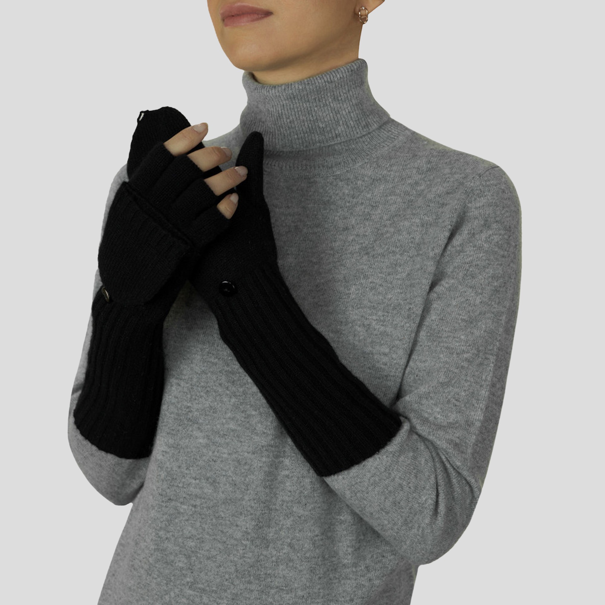 GREY-Lona Scott Long Cashmere Gloves, Black 2