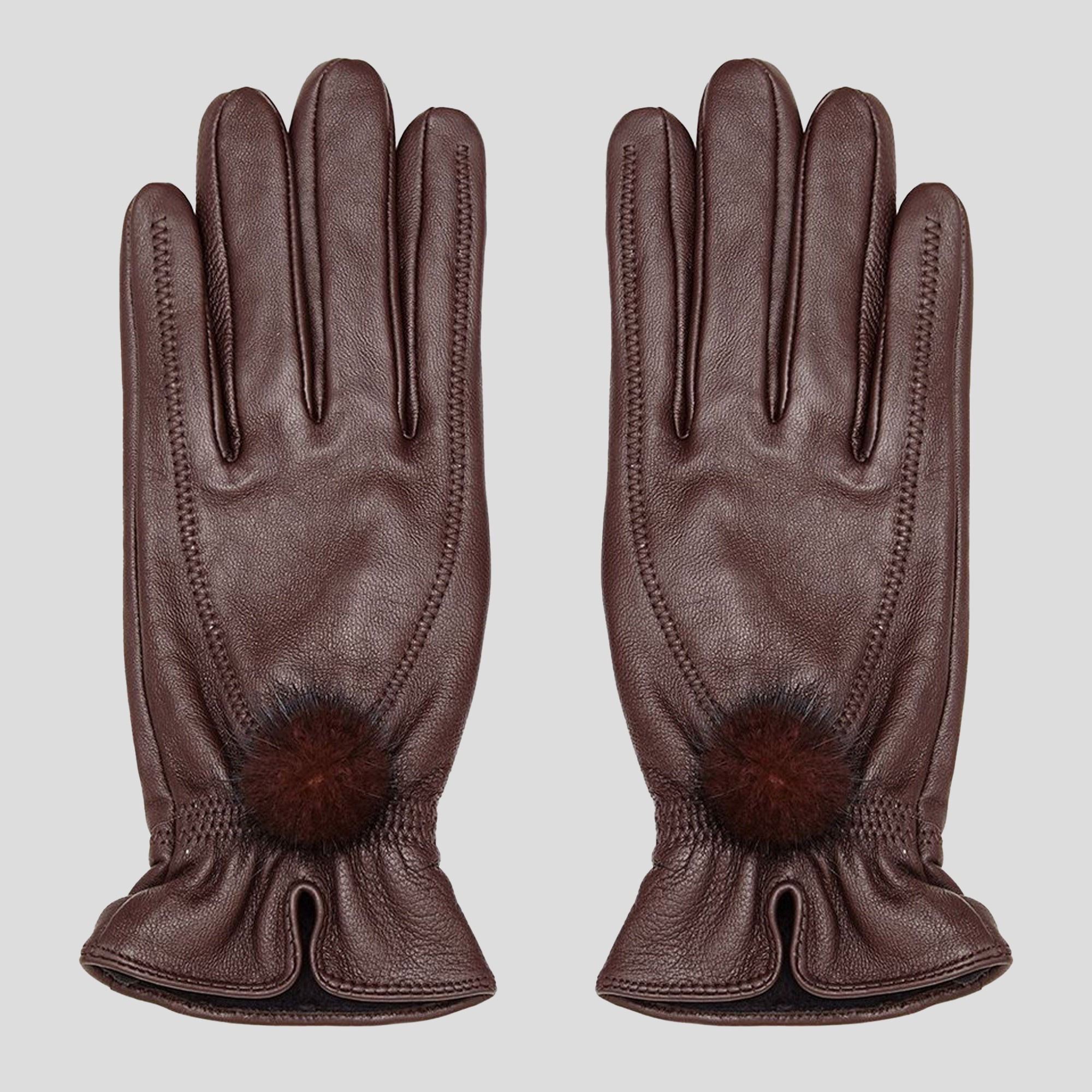 GREY-Lona Scott Store, Leather Gloves with fur pompom