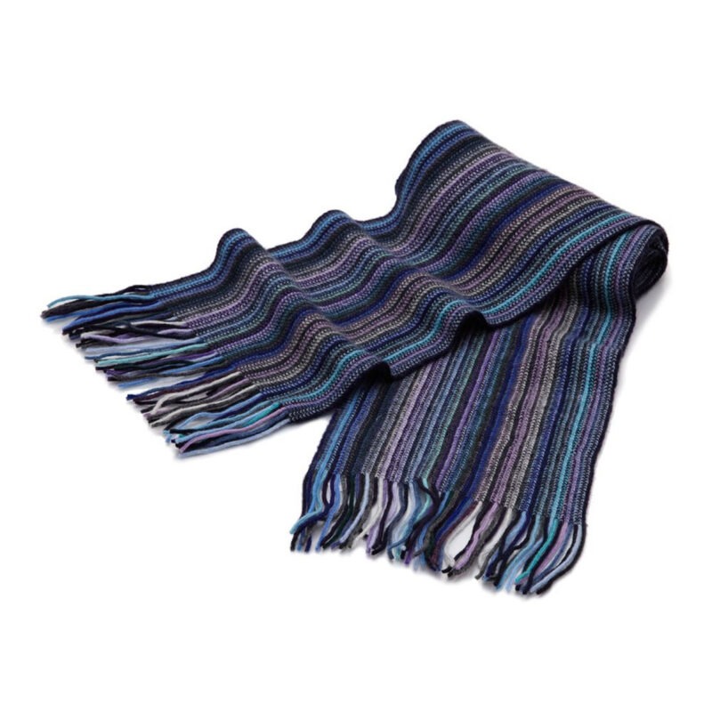 Cashmere 1ply Striped Scarf, Blue