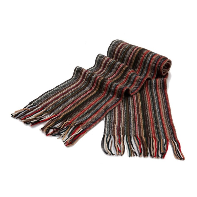 Cashmere 1ply Striped Scarf, Red