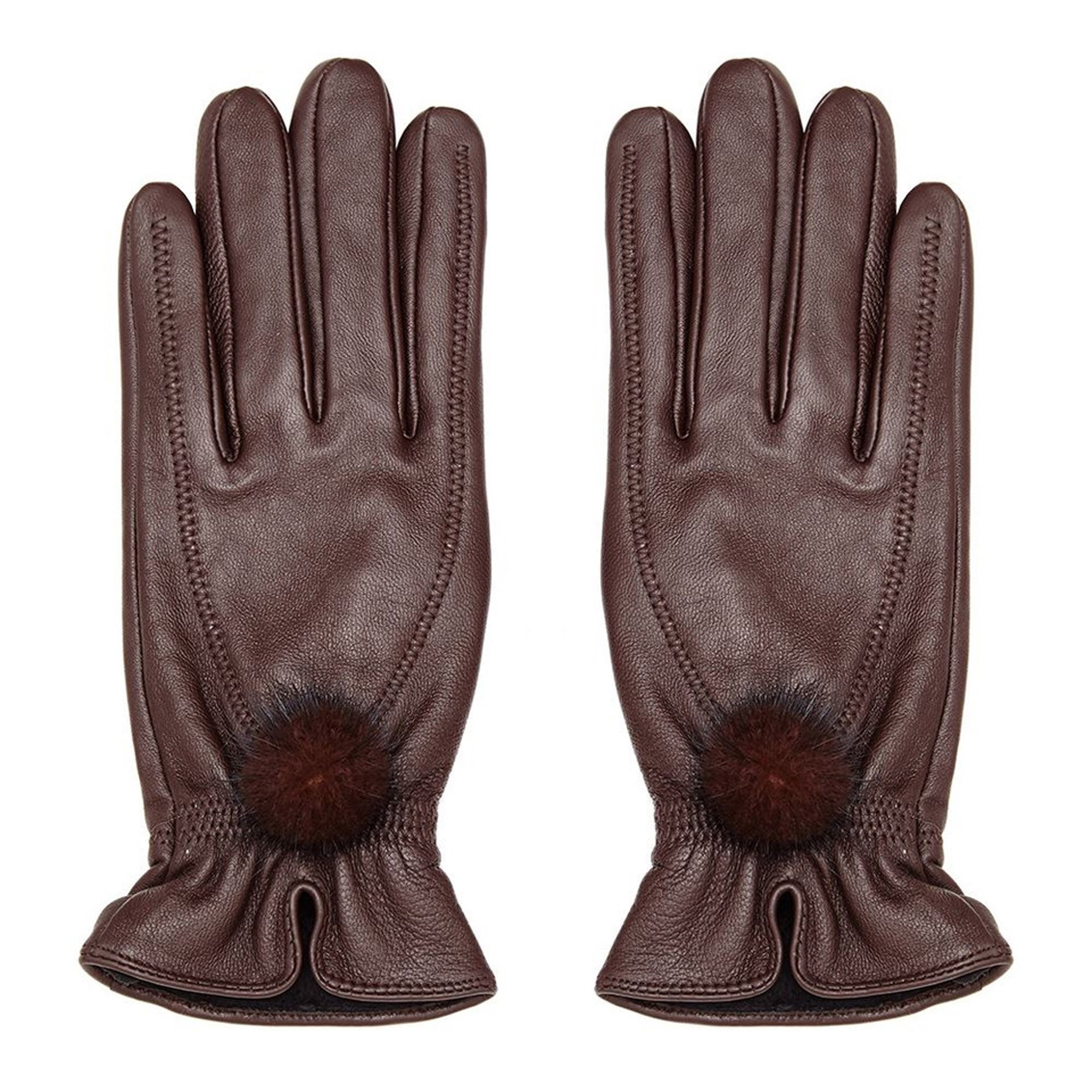 Lona Scott Store, Leather Gloves with fur pompom