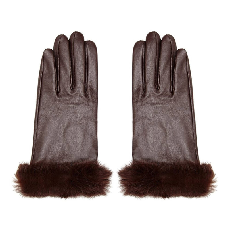 Leather Gloves with Fur Trim, Brown
