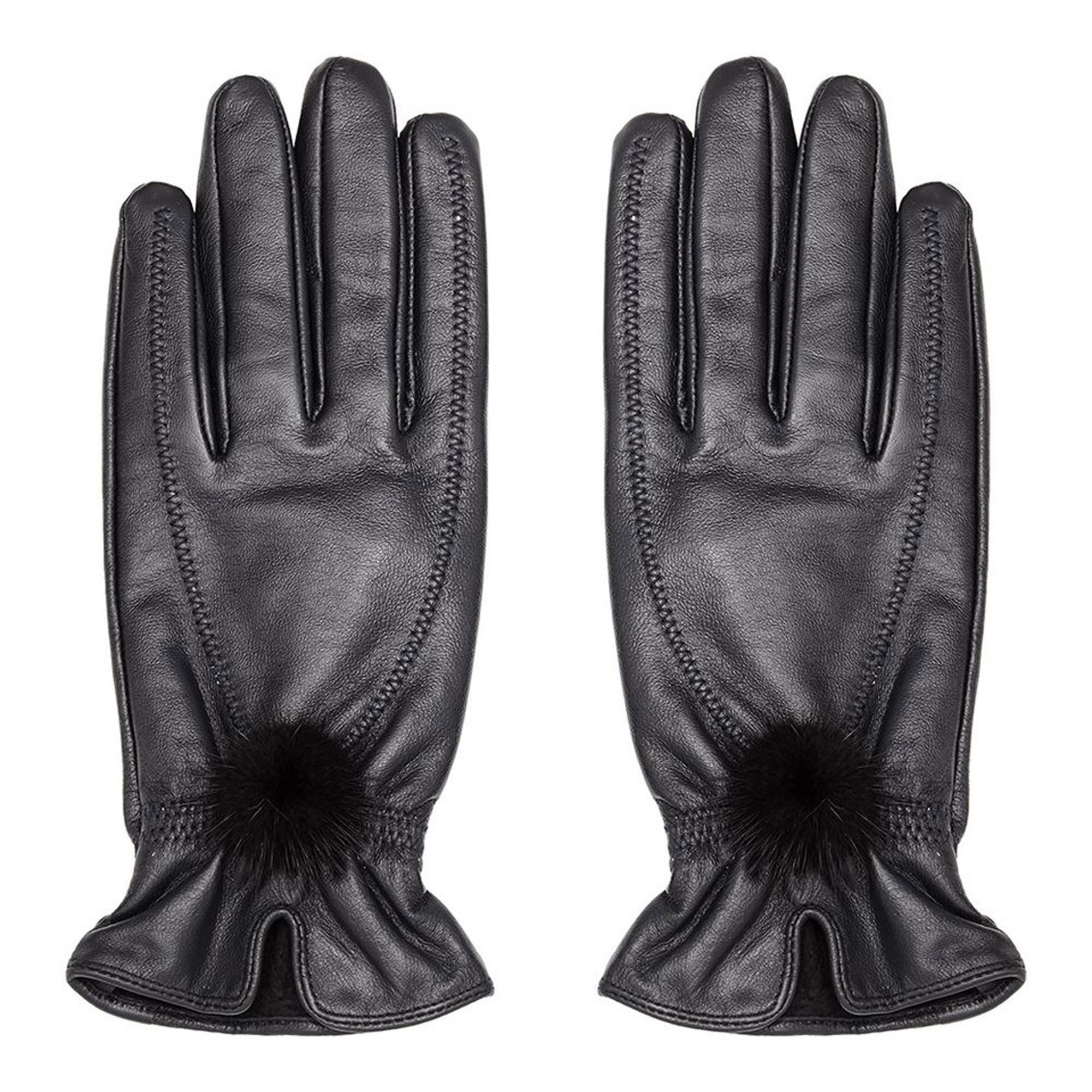 Lona Scott Store, Leather Gloves with pompom, black