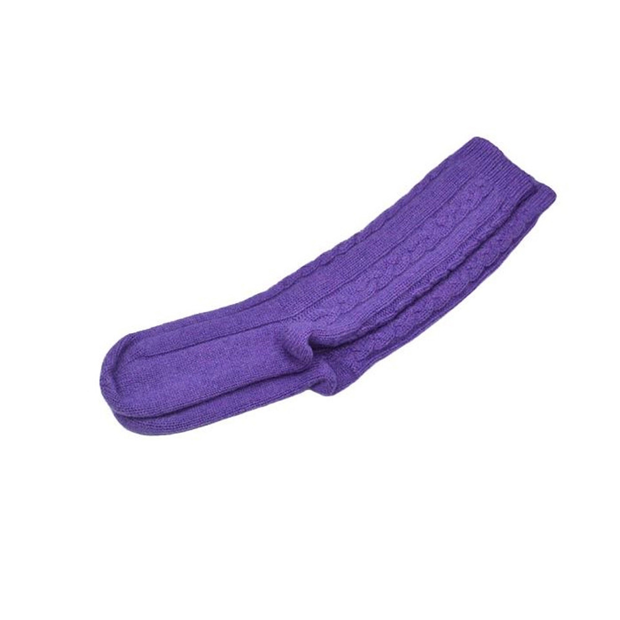 Cable Cashmere Bedsocks, Purple