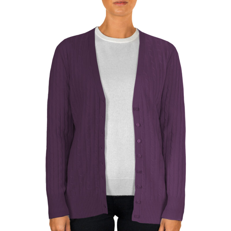 Long Cashmere Cable Cardigan, Purple