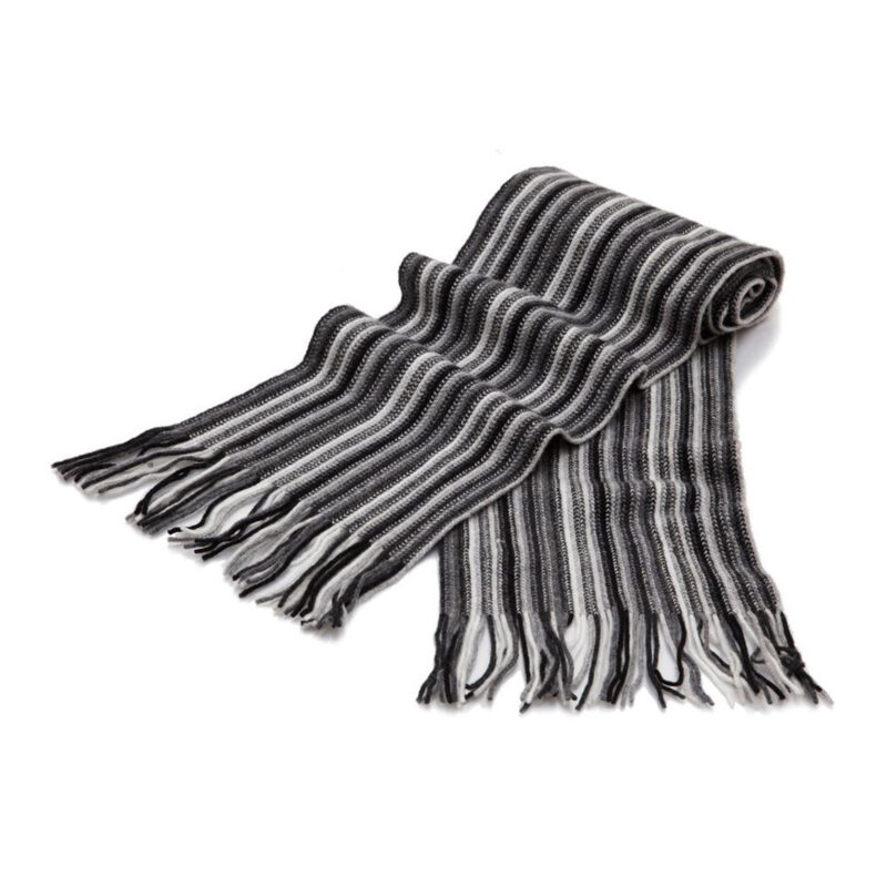 Cashmere 1ply Striped Scarf - Black