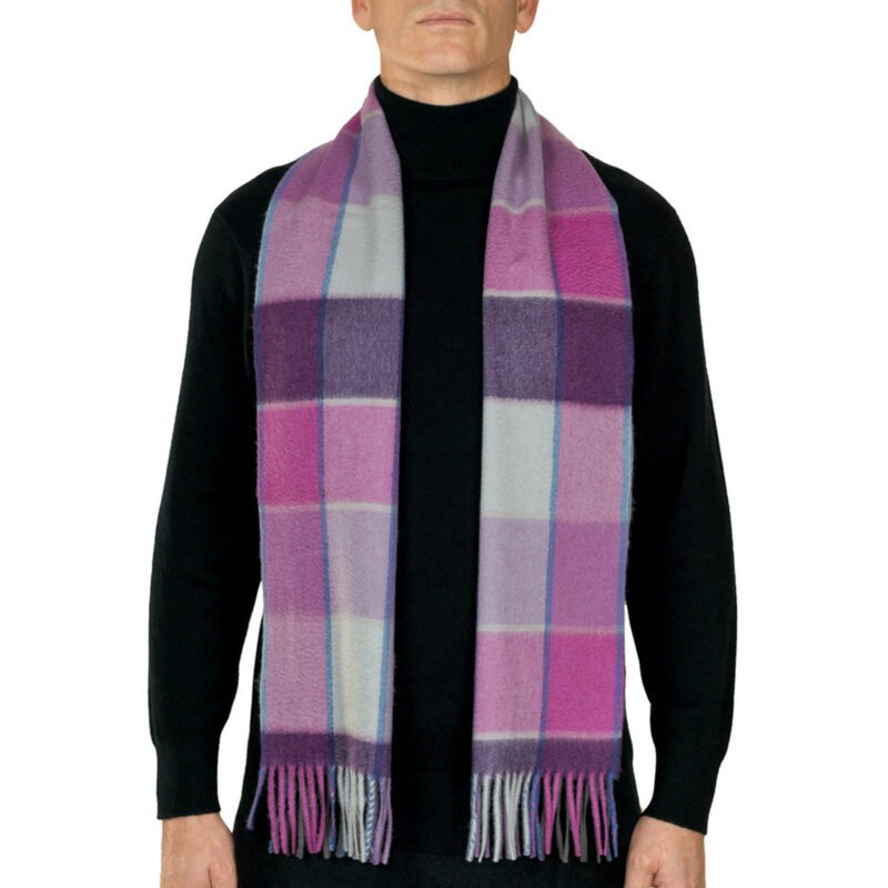 Mens Cashmere Tartan Scarf - Orchid